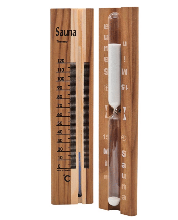Cieczowy termometr do sauny + klepsydra z termo-drewna SAUNIA - obrazek 2