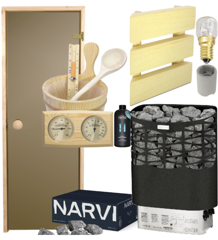 Zestaw piec NARVI NS, drzwi, akcesoria, lampa saunowa - obrazek 1