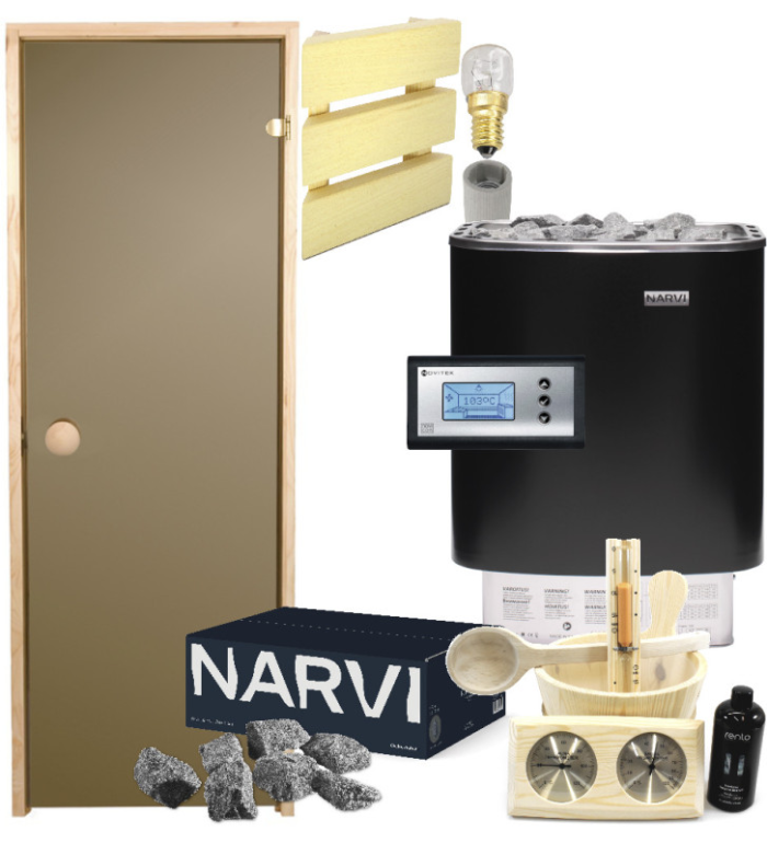 Zestaw piec NARVI NME, sterownik NoviCon SI-12, drzwi, akcesoria, lampa saunowa - obrazek 1