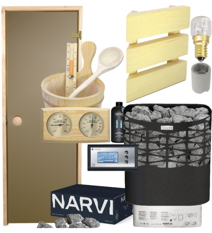 Zestaw piec NARVI NSE, sterownik NoviCon SI-12, drzwi, akcesoria, lampa saunowa - obrazek 1