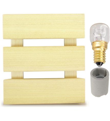 Novitek – zestaw lampa saunowa drewniana ażurowa + oprawka i żarówka